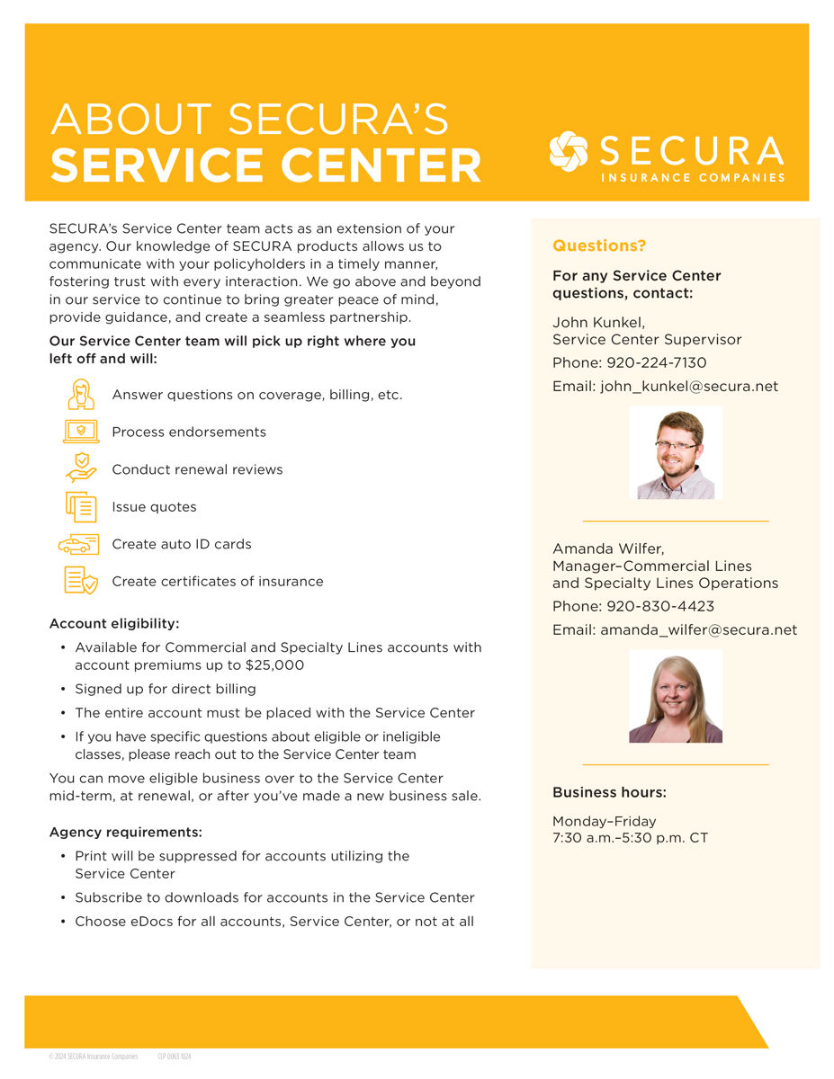 Service Center Info Sheet